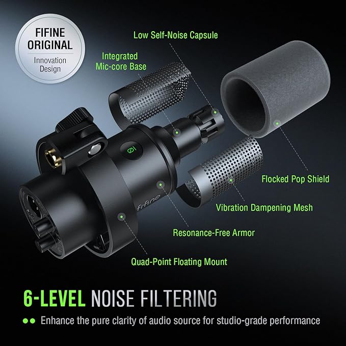 FIFINE K688 Podcast Microphone Kit, USB/XLR Dynamic Microphone with Boom Arm for PC/XLR Mixer, Gaming Mic with Mute Button, Headphone Jack for Vocal, Voice-Over, Streaming, Music Recording -K688CT