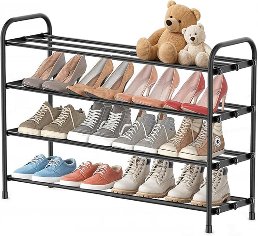 INSMART 4-Tier Expandable Shoe Rack, Stackable and Adjustable Shoes Organizer Storage Shelf, Sturdy and Durable Metal Structure Free Standing Shoe Rack for Closet Entryway Doorway