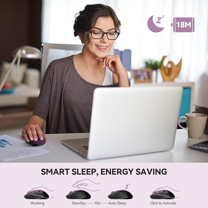 TECKNET Bluetooth Mouse, 4000DPI Wireless Mice for Laptop 2-in-1(BT 5.0/3.0+2.4Ghz) Computer Mouse with USB Receiver for Mac (USB-A/C+Bluetooth, Purple)