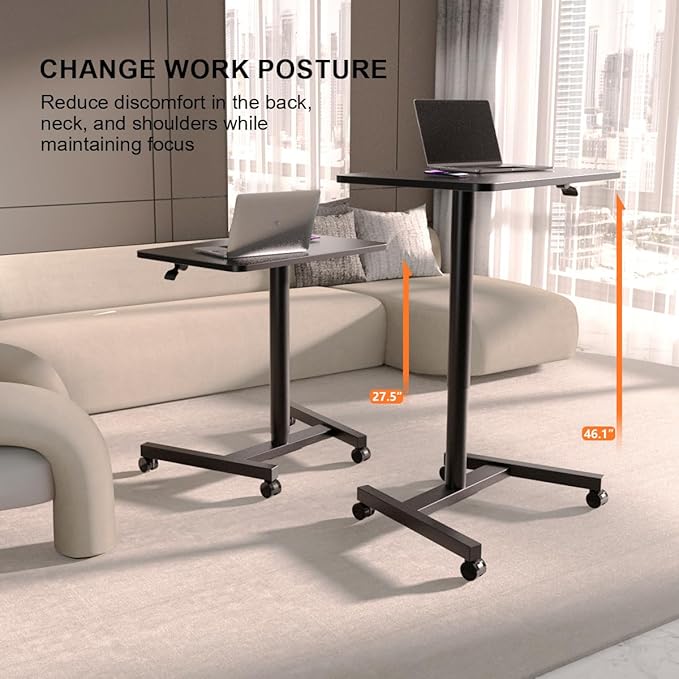 28-Inch Mobile Standing Desk Adjustable Height, Portable Standing Desk with Lockable Wheels, Rolling Table for Home Office Classroom Hospital (Jet - Black)