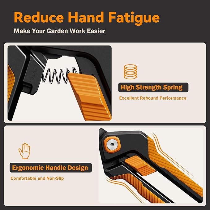 PrunePro Garden Scissors Pruning Shears Sharp Stainless Steel Non-Stick Teflon Coating Blade for Precise Cuts Garden Snip Bonsai Clippers for Plants Rose Flower Orange 2 Pack