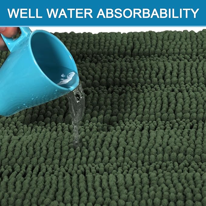 H.VERSAILTEX Bath Mats for Bathroom Non Slip Extra Thick Chenille Striped Bath Rug 24" x 36" Absorbent Non Skid Fluffy Soft Shaggy Rugs Washable Plush Mats for Indoor, Bath Room, Tub - Bronze Green