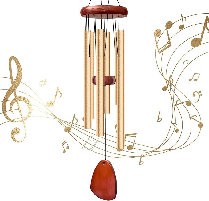28" Wind Chimes for Outside. Deep Tone Lovely Wind Chimes with 6 Aluminum Tubes Courtyard Decoration. Windchimes Outdoor Create an Enjoyable Atmosphere & Give Mom a Gift（Gold）