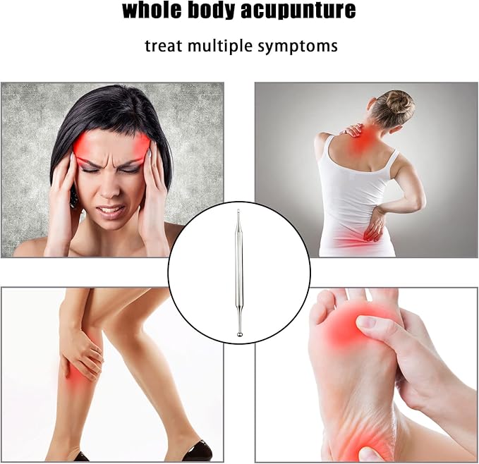 Acupuncture Pen, Dual Head Ear Body Point Probe Tip Acupressure Stainless Steel Facial Reflexology Massage Tool Ear and Body Point Probe Pen