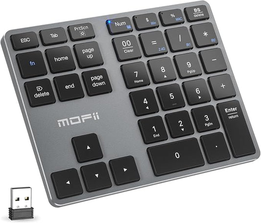 MOFII Bluetooth Number Pad for Laptop - Gray Wireless Numeric Keypad 35 Keys USB-C Rechargeable Numpad, Accounting Portable Financial Data 10 Key for Laptop/PC/Desktop/Notebook/Surface Pro