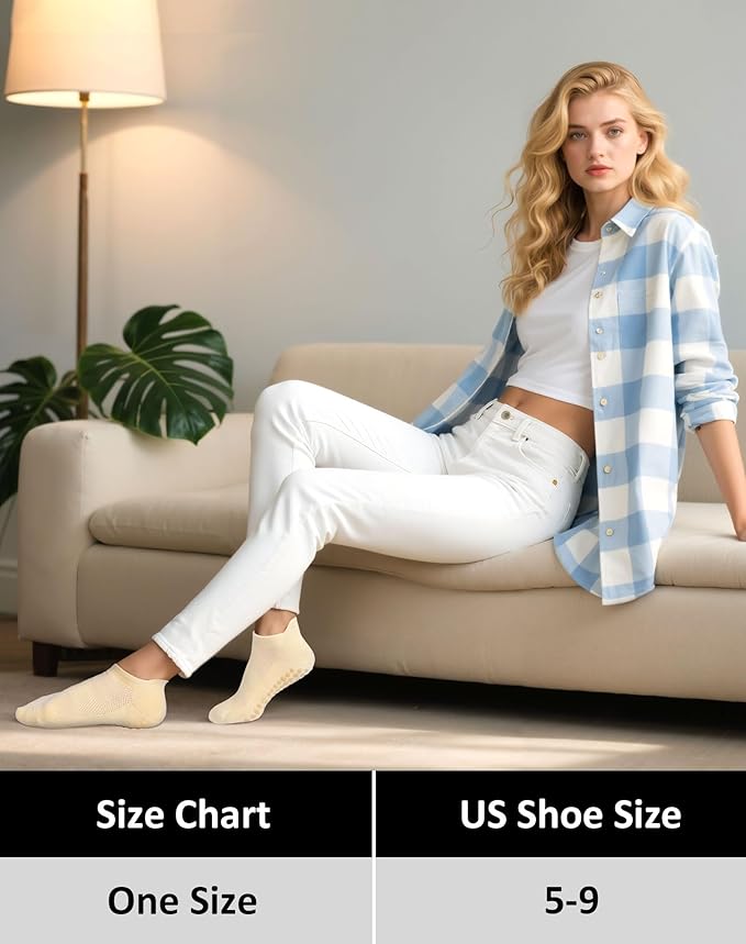 6 Pairs Pilates Socks for Women, Non Slip Yoga Socks with Grips for Barre Ballet Athletic Workout Barefoot Hospital