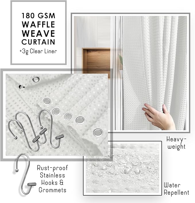 Clara Clark Bathroom Accessories Set - 22PC Bathroom Set, Bathroom Sets with Shower Curtain and Rugs, White Shower Curtain Set with Bathroom Trash Can