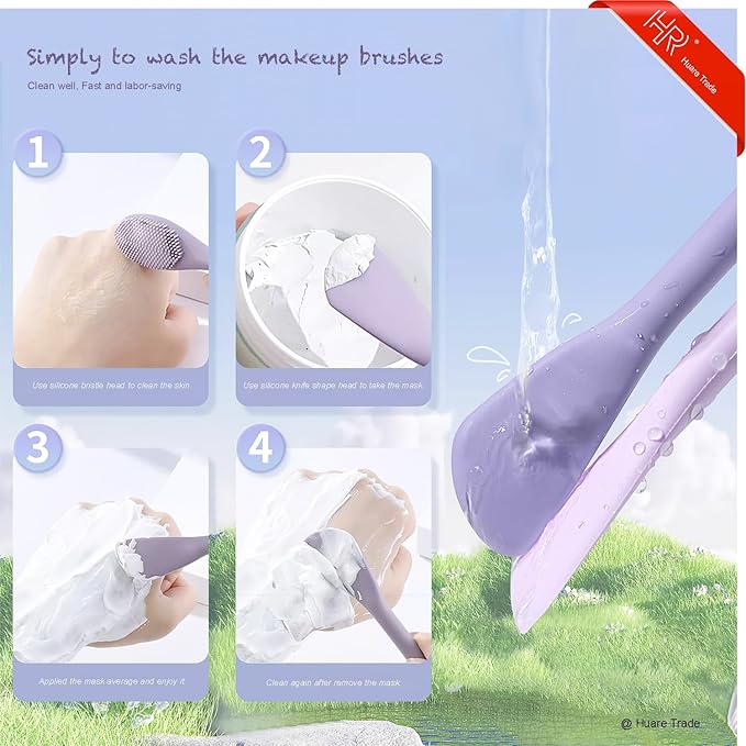 Silicone Face Mask Applicator 3 Packs, Huare Technology Facial Mask Brushes for Mud,Clay,Charcoal Mixed Mask,Soft Makeup Beauty Brush Tools for Apply Cream,Lotion (Pink+Purple+Gray)