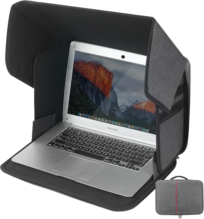 Laptop Sun Shade & Privacy Shield – Premium Physical Filter for 12-14" Laptops, Overheating, Adjustable and Foldable for Outdoor Work