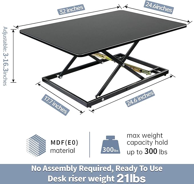 32in Desk Riser for Standing or Sitting, Standing Desk Converter, Height Adjustable Sit Stand Desk Converter, Fully Assembled Monitor Laptop Riser Workstation for Home Office, Black