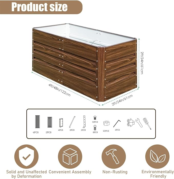 Raised Garden Bed, Raised Beds for Gardening Outdoor for Vegetables and Flowers Ground Planter Box, Galvanized Metal Planter Grow Garden Box,4X2X2ft