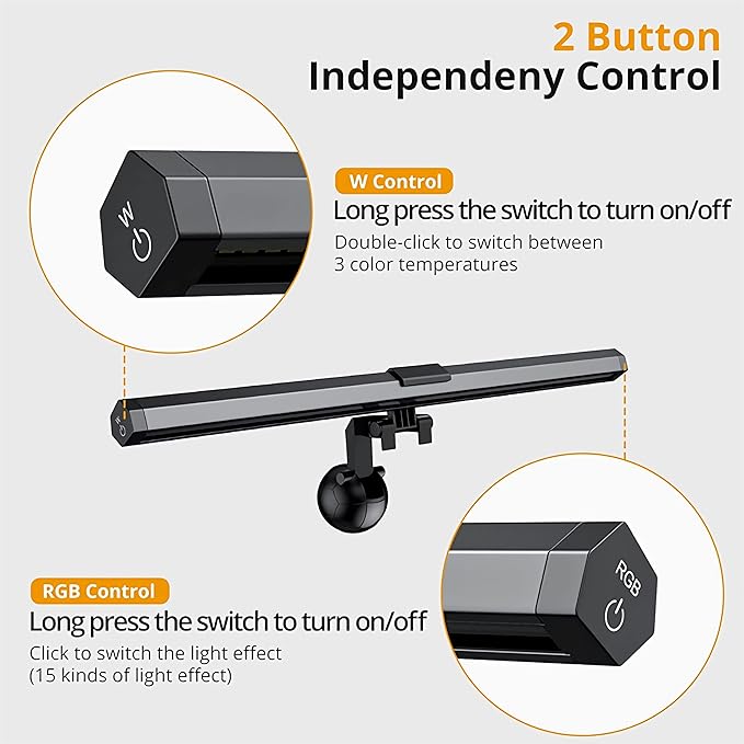 CATPOWER Computer Monitor Light Bar with RGB Backlight, Screen Monitor Lamp for Eye Caring, e-Reading LED Task Lamp with Stepless Adjustment, Touch Control, No Screen Glare Space Saving