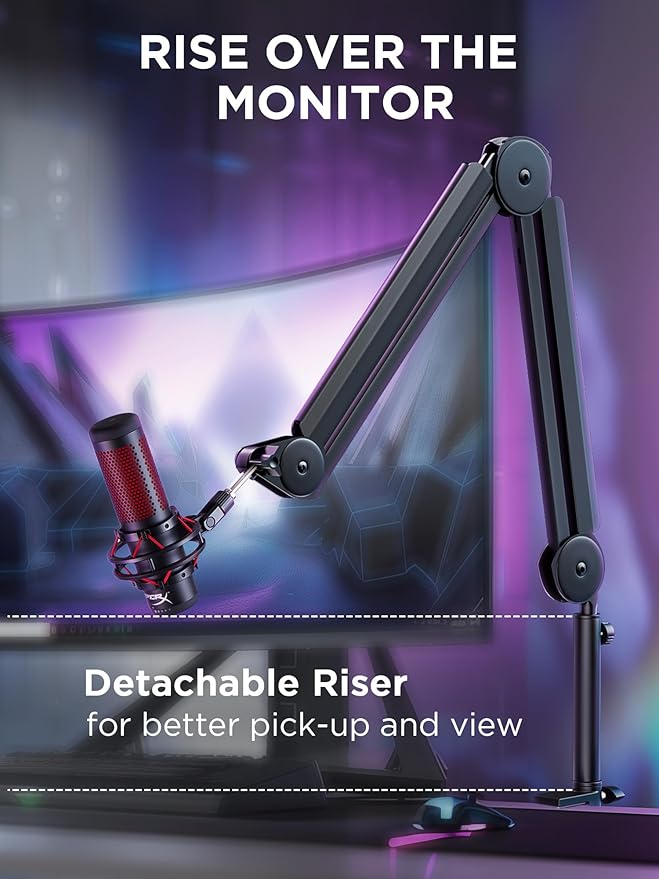 InnoGear Mic Boom Arm Microphone Stand Cable Management for Blue Yeti FIFINE AM8 K669B HyperX QuadCast S SoloCast AT2020 Shure SM7B MV7 and Other Microphone