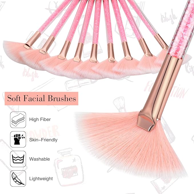 9 Pieces Facial Fan Mask Brushes, Soft Facial Applicator Brushes Tools for Peel Glycolic Makeup for Mud Cream(Pink)