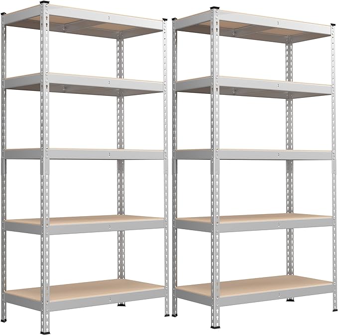 SONGMICS 5-Tier Storage Shelves, Load 2310 lb, Set of 2 Garage Storage, Boltless Assembly, Adjustable Shelving Unit, 17.7 x 35.4 x 70.9 Inches, for Study Shed Basement, Silver UGLR450E02