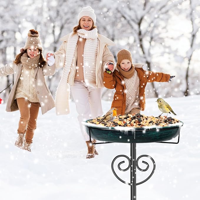 Metal Bird Bath for Outside, Standing Garden Bird Bath Bird Feeder Bowl with 5-Pronged Stake, Detachable Birdfeeder Bath for Outdoors Garden Patio Yard Lawn Decor (Vintage Green)