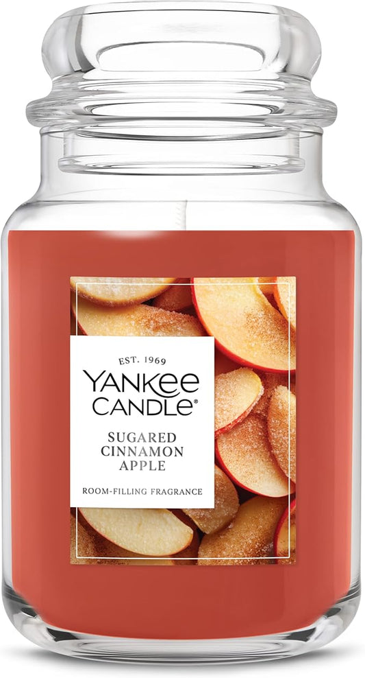 Yankee Candle Sugared Cinnamon Apple, Fall Scented Candle, 22oz Large Jar with up to 150 Hour Burn Time