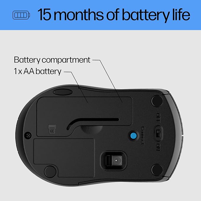 HP X3000 G3 Wireless Mouse - Blue, 15-Month Battery, Side Grips for Control, Travel-Friendly, Blue LED, Powerful 1600 DPI Optical Sensor, Compatible with Wins PC/Laptop, Mac, Chromebook (683N8AA#ABL)