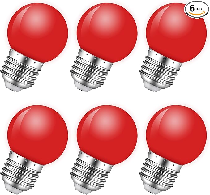 Red Light Bulb,1W E26 Red LED Lights Bulb,Small Colored Bulbs for Outdoor Indoor,Red Night Lights Bulb 1W Equivalent 5 Watt,Red Colored Bulbs for Halloween Party Christmas Bedroom,Pack of 6