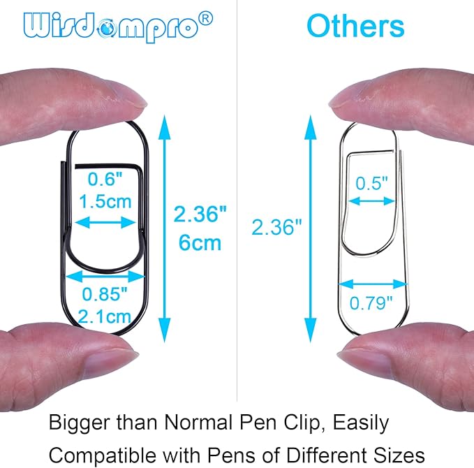 Wisdompro Pen Clip, 12 Pack Stainless Steel Pencil Clip Holder for Notebook, Books, Journal, Clipboard, Paper, etc. - Fits Almost Any Pen Size (Black)