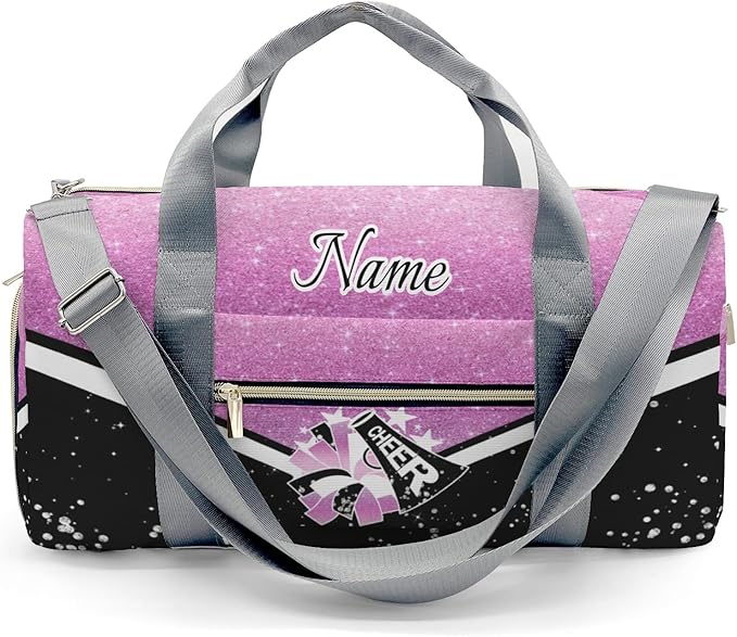Cheer Cheerleader Personalized Duffel Bag Customized Yoga Sport Bags with Name Travel Duffel Bag Shoulder Bag Bright Pink Weekender Bags with Shoe Compartments