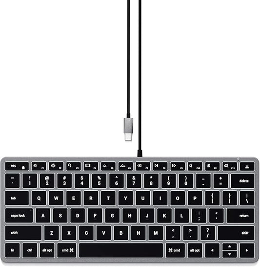 Satechi Slim W1 Wired Backlit Keyboard, Illuminated Keys & USB C Connection, for MacBook Air/Pro M4, iPad Air/Pro M4/M3, iPad mini, Mac mini, iMac and More