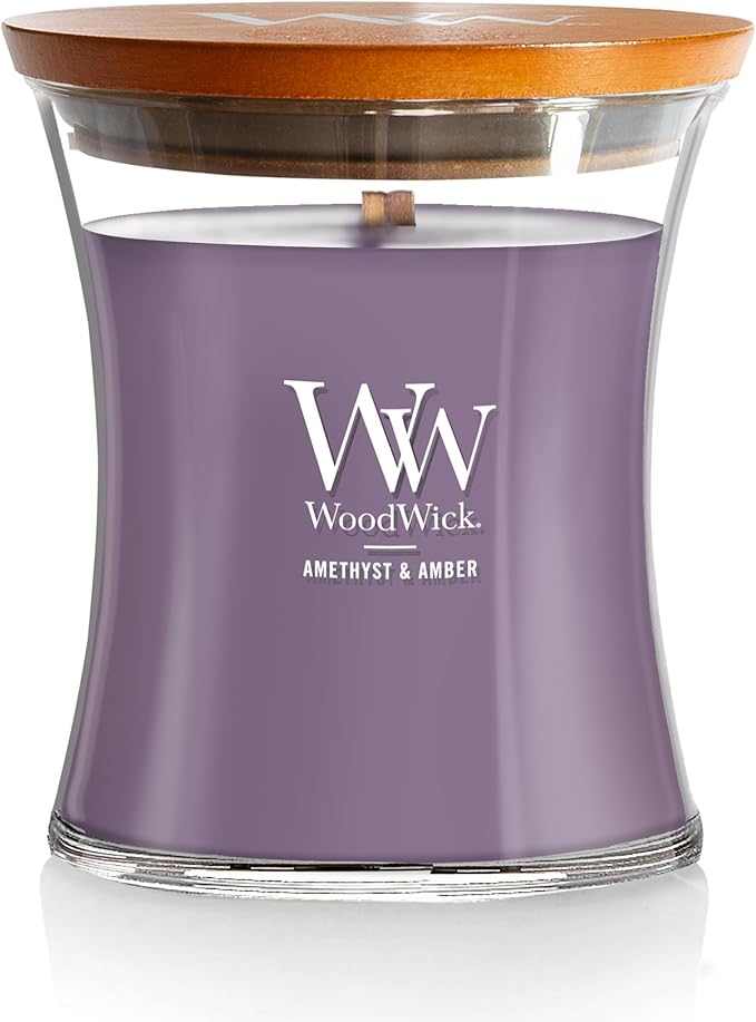 WoodWick Medium Hourglass Candle Amethyst/Amber - Premium Soy Blend Wax Pluswick Innovation Wood Wick Made in USA