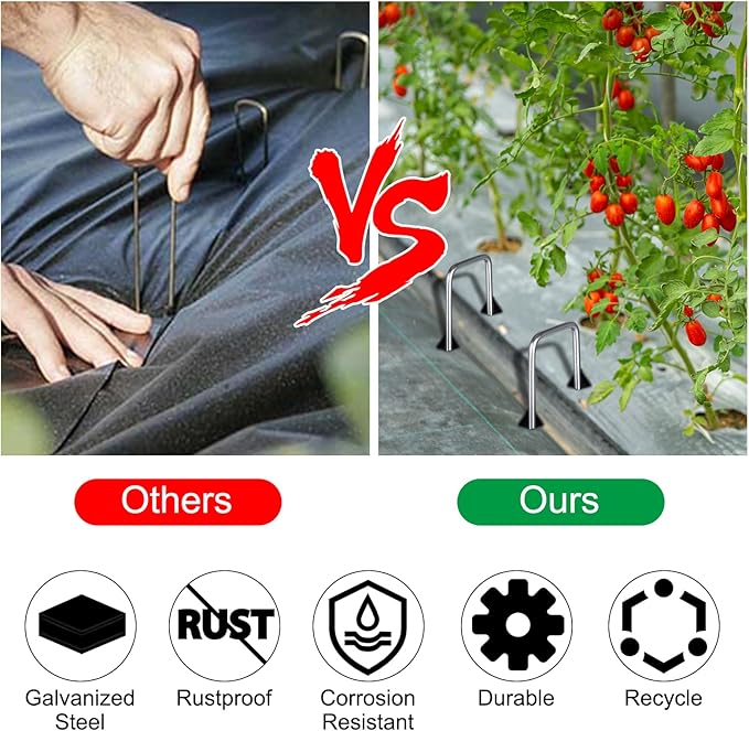 Finderomend 100 Pack Landscape Staples, 8" 11 Gauge Galvanized Steel Garden Stakes,Landscape Pins Turf Staples for Securing Weed Barrier Artificial Grass