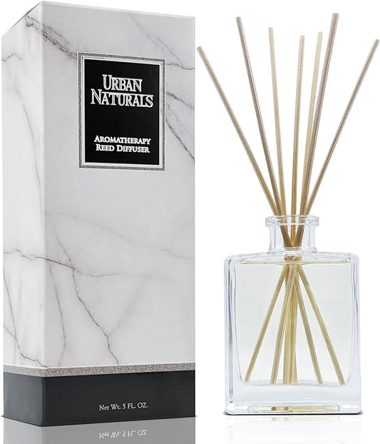 Urban Naturals Lemon Verbena Reed Diffuser Set with Reed Sticks – Tart Citrus with Bergamot & Greens – Sleek Rectangular Refillable Glass Bottle – Made in The USA