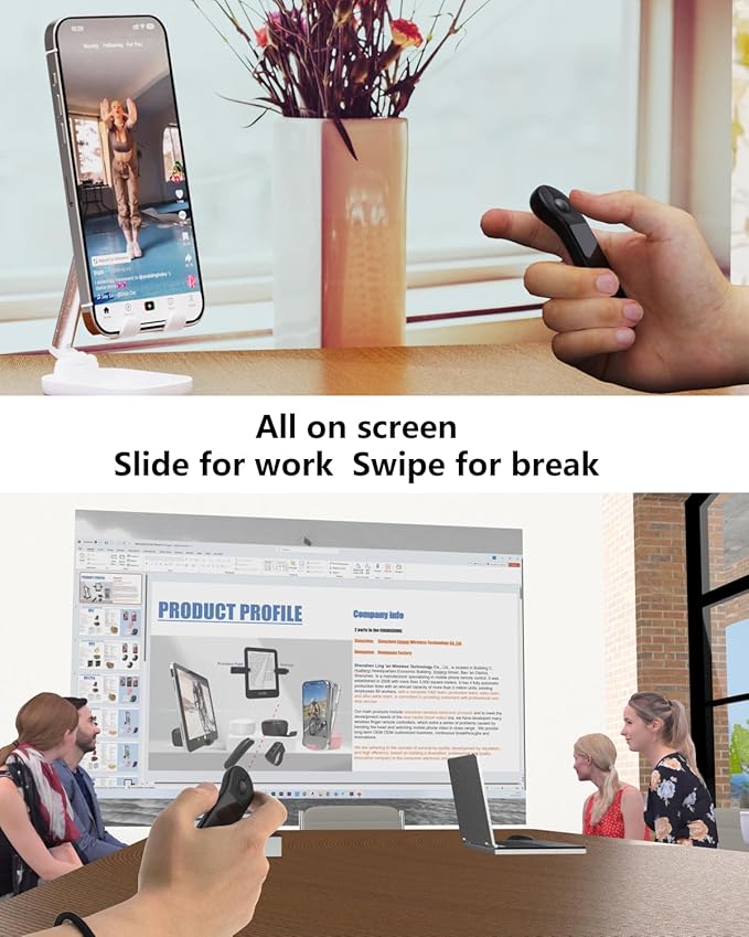 Air Mouse for PC/iOS/Android with Touchpad Bluetooth 2.4G Remote Control for PowerPoint/Keynote/Tiktok/Camera/Kindle App Rechargeable Wireless Presentation for PPT Pointer (Black)