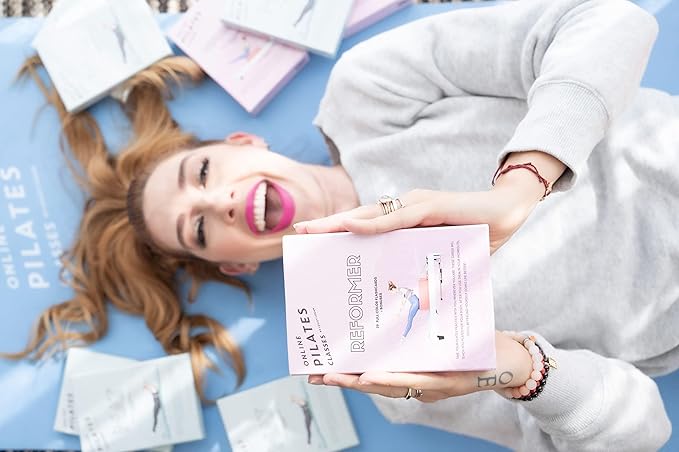 OnlinePilatesClasses Pilates Reformer Deck with Free Video Tutorials, Fitness Flash Cards with 79 All-Levels Cards for Home Gym Exercise, Reformer Not Included