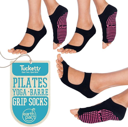 Tucketts Toeless Pilates Socks with Grips for Women, Non-Slip Yoga & Barre Socks for Stability & Barefoot Workouts, Size 6-13