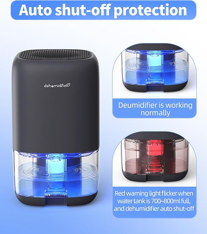 TABYIK Small Dehumidifier for Bedroom, Bathroom, Portable Dehumidifiers for Home, Room, RV, Closet, Quiet Compact Moisture Remover for Small Spaces, with Auto Shut Off, 35 OZ, Grey