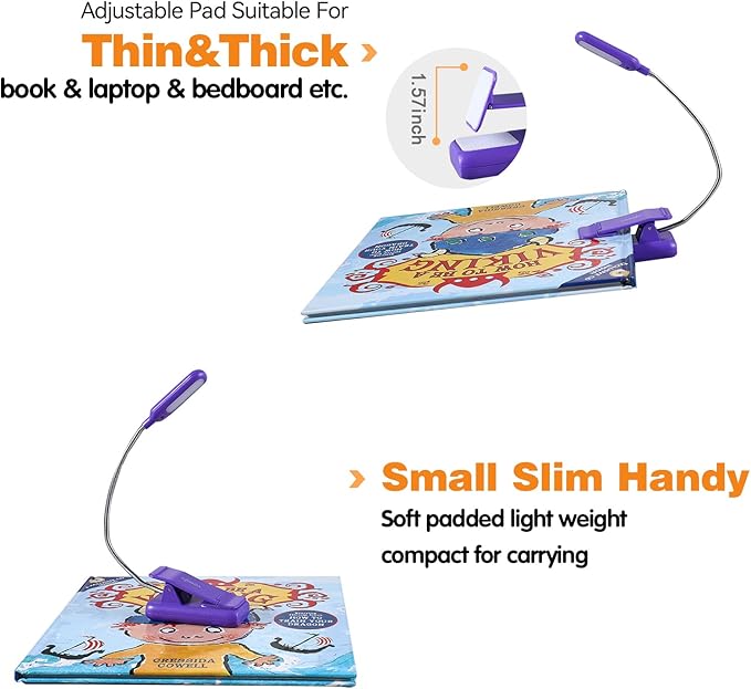 VAVOFO Rechargeable Book Light for Reading in Bed Kids, 7 LED Reading Light with 9-Level Warm Cool White Daylight, Eye Care Lamp with Power Indicator for Bookworms (Dark Purple)