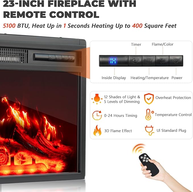 Farmhouse Fireplace TV Stand for TVs up to 70'', Entertainment Center with Storage Cabinet and Shelves, Media Console with Electric Fireplace for Living Room, Dark Rustic Oak