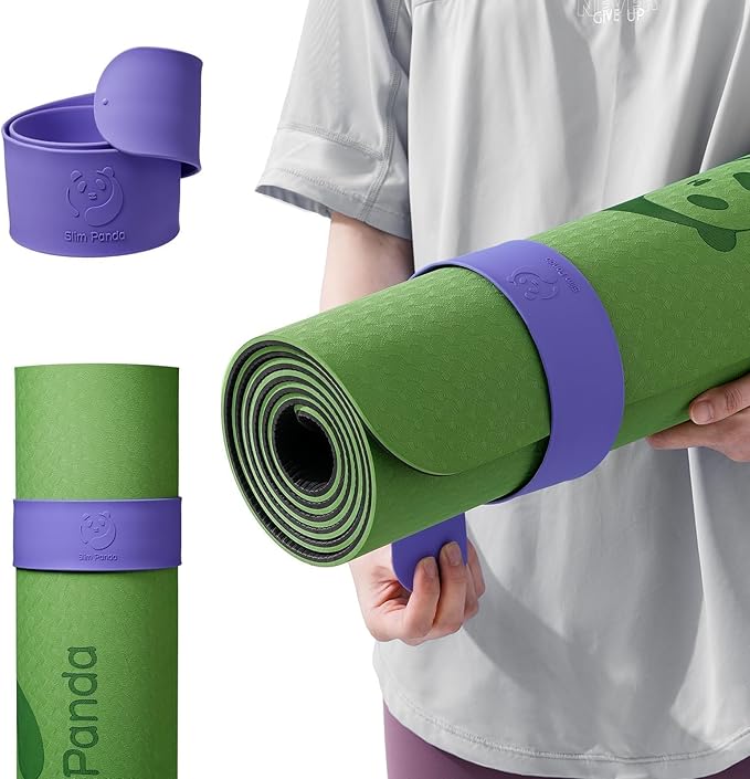 Slim Panda Yoga Mat Strap Slap Band, One Snap Keeps Mats Tightly Rolled, Heavy-Duty Clasp Fits Most Size Mats(24" L X 2" W)