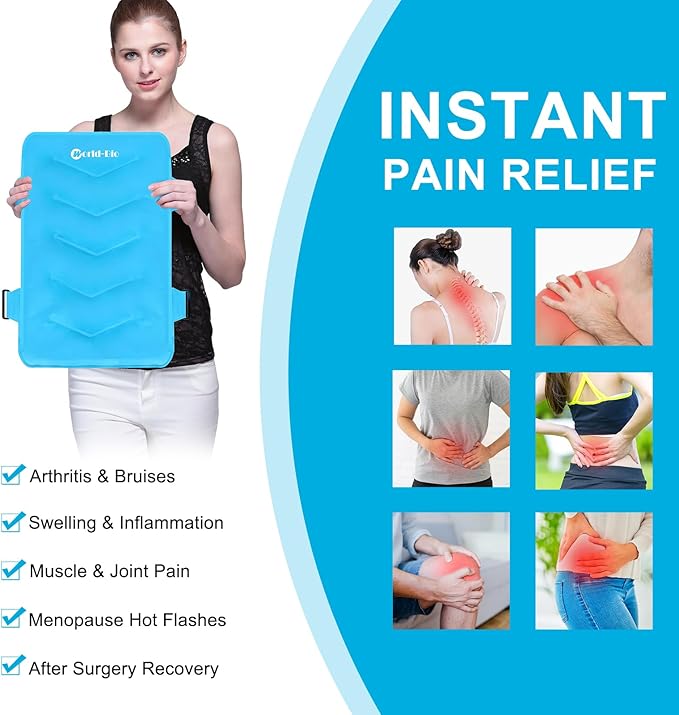 Full Back Ice Pack for Injuries Reusable Large Gel Ice Wrap for Back Pain Relief, Flexible Cold Therapy Compress for Swelling, Bruises, Sprains, Surgery, XXL, 21"x13"