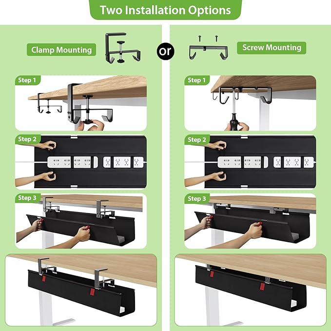 KEEGH Large 36" Under Desk Cable Management Tray - Under Desk Cord Organizer - Clamp/Screw Mount - Support Upto 70lbs - Fabric Wire Management - Gaming/PC Cable Raceways - Cord Hiders for Office/Home