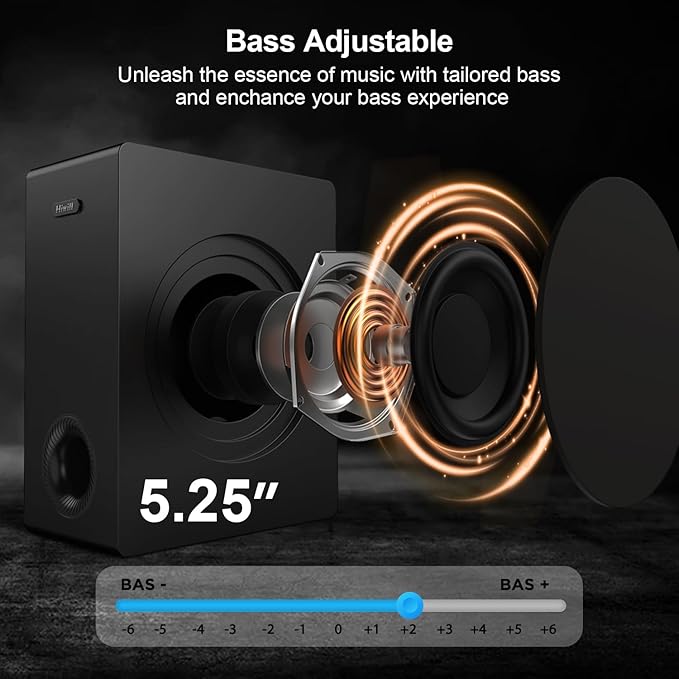 Hiwill 2.1CH Dolby Atmos Soundbar with Subwoofer, 200W Peak Power, Home Theater Sound Bar for Smart TV, Adjustable Treble and Bass, Clear Dialogue, HDMI eARC/ARC/Opt/BT/AUX, HiElite A21