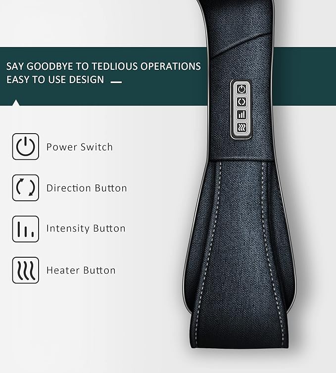 Mo Cuishle Shiatsu Neck and Back Massager with Heat – Deep Kneading for Shoulder and Neck – Ideal Gift for Men, Women, Mom, Dad Him & Her – Perfect for Christmas, Mother's Day, Father's Day, Birthdays
