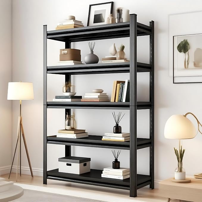 71-Inch 5-Tier Metal Bookshelf - Adjustable Industrial Bookcase for Living Room, Office & Bedroom,71" Hx45.3 Wx15.7 D