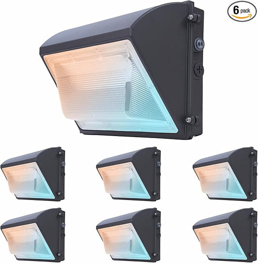 120W LED Wall Pack Light with Photocell 6Pack, 4000/5000/6500K 3CCT, 60/80/100/120W Switchable, Commercial and Industrial Outdoor LED Wall Lights for Parking Lot Warehouses, 100-277VAC, ETL Listed