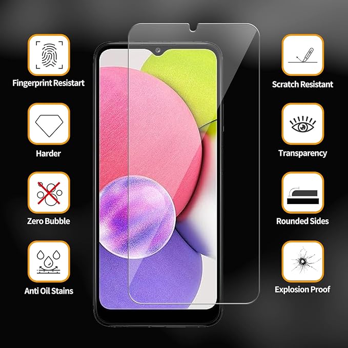3 Pack for Samsung Galaxy A03s / A03 Core / A03 Tempered Glass Screen Protector, Scratch-Proof, Bubble-Free,HD Transparent, 9H Hardness,Bubble Free,Case Friendly