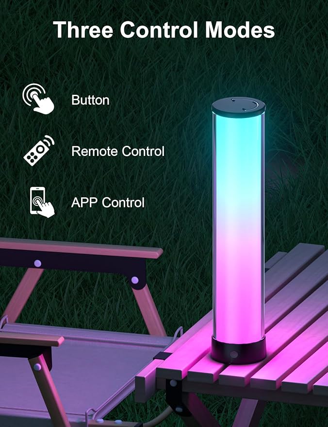 Rechargeable Table Lamp, RGB IC LED Light Bar with APP & Remote Control, 32cm TV Backlights with Music Sync, Color Changing Ambient Lighting for Bedside Table, Desk, Monitor, Gaming Black