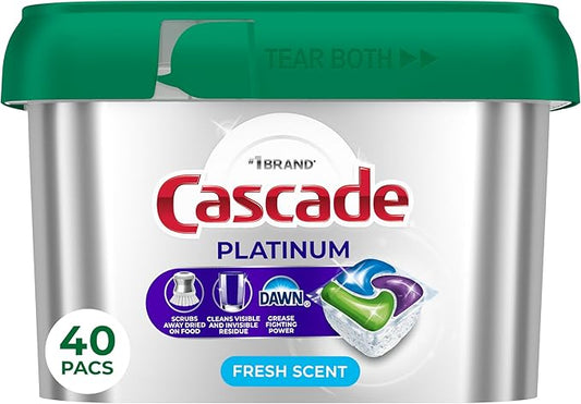 Cascade Platinum Dishwasher Pods, Dishwasher Detergent, Dish Detergent Soap, Fresh, 40 Count