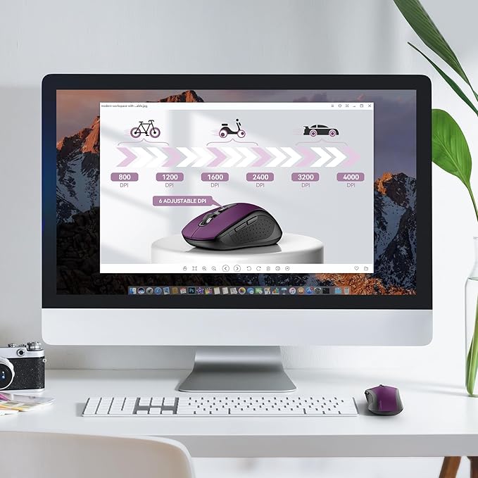 TECKNET Bluetooth Mouse, 4000DPI Wireless Mice for Laptop 2-in-1(BT 5.0/3.0+2.4Ghz) Computer Mouse with USB Receiver for Mac (USB-A+Bluetooth, Purple)