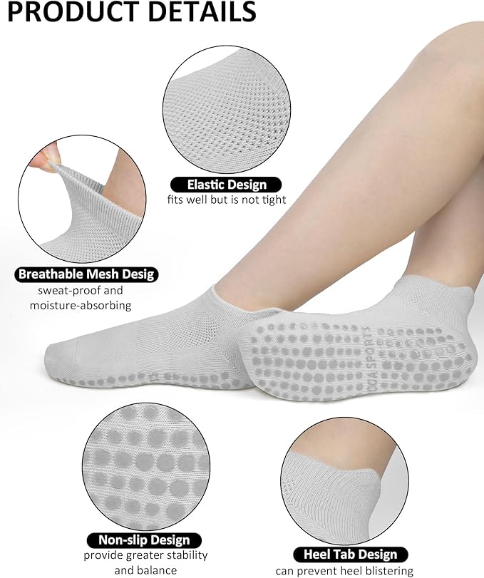 6 Pairs Pilates Socks for Women, Non Slip Yoga Socks with Grips for Barre Ballet Athletic Workout Barefoot Hospital