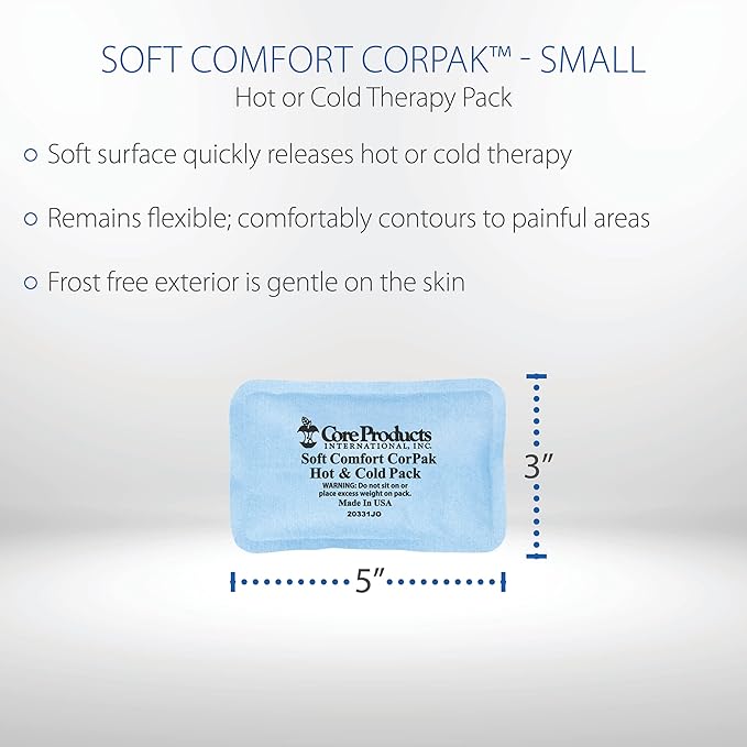 Core Products Soft Comfort CorPak – Reusable Hot & Cold Therapy Pack, Ice Pack for Injuries, No-Frost Compress for Muscle, Back & Joint Pain Relief – 3" x 5", Made in USA