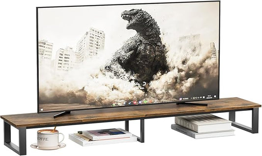 59" Large TV Riser Stand for 32-75 Inch TV, TV Shelf with Steel Legs, Tabletop TV Riser for Home Living Room, Study Office (Brown)