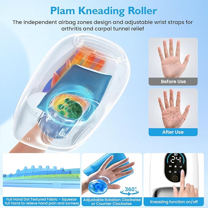 Hand Massager with Heat and Compression, 6 Modes 6 Intensities Hand Massage with Kneading Roller, Hand Massager for Arthritis and Carpal Tunnel, Birthday Gifts for Women/Men